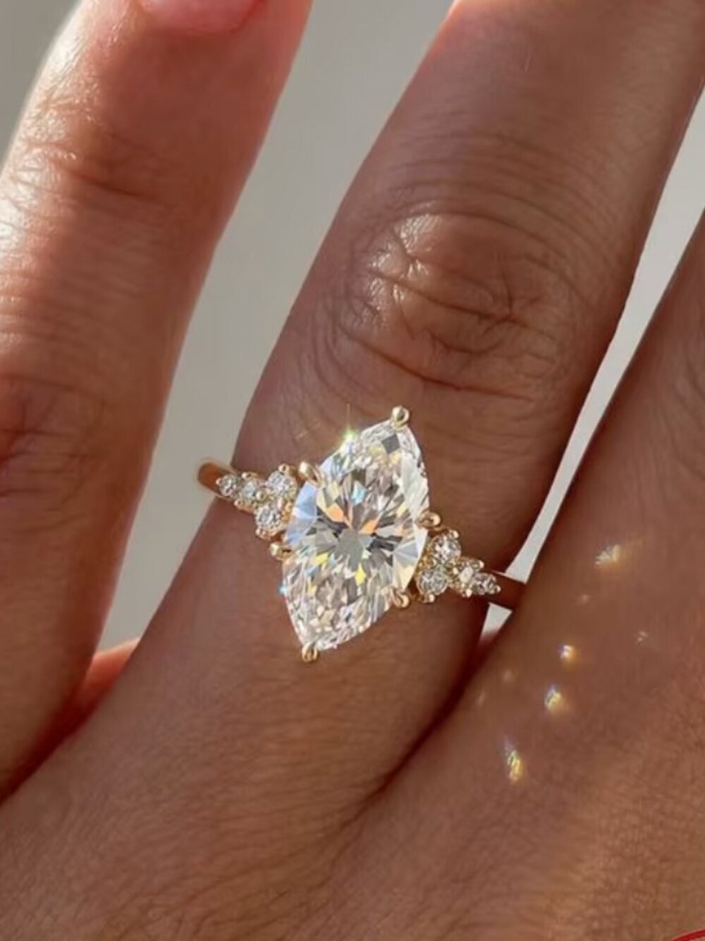 NEW 14k Yellow Gold Diamond Ring Marquise Stone Sterling Silver Ring